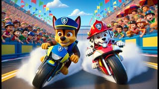 Paw Patrol Ultimate Rescue  CHASE amp MARSHALL Joins Motorcycle Racing  Very Funny Story  Rainbow 3 [upl. by Anital]