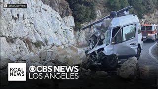 San Bernardino County man survives after two boulders crush his van [upl. by Michon]