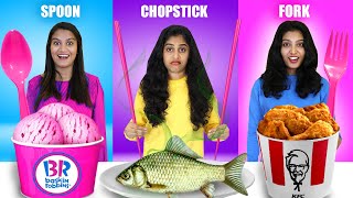 SPOON Vs FORK Vs CHOPSTICK FOOD EATING CHALLENGE PART 2 🤩  EXTREME FUNNY FOOD CHALLENGE  PULLOTHI [upl. by Megdal]