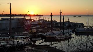 Sunrise over the Rockland North End Shipyard 4k [upl. by Millda]