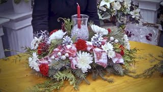 Christmas Centrepiece With Fresh Flowers And Evergreens DIY [upl. by Ahsinelg483]