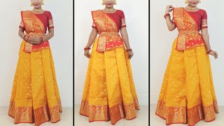 lehenga saree draping style with one saree  how to wear lehenga saree [upl. by Hugues]