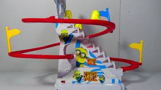 PJ Masks And Minions Slide Toy w Flashing Lights under the stairs Awesome Battery Operated Toy [upl. by Kudva17]