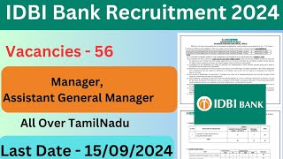 IDBI Bank Recruitment 2024  Permanent Job [upl. by Prager]