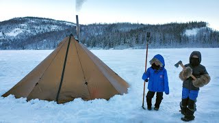 Extreme Winter Camping in Alaska 26C Backcountry Hot Tent Camping with Kids [upl. by Aimek]