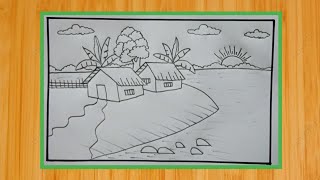 Very easy village scenery drawing  gramer drisso  gaon ka chitra ka drawing  pencil scenery [upl. by Rodoeht907]