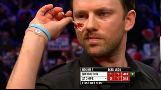 Nicholson v Stompe  23  Round One  World Darts Championship 2013 [upl. by Ydnim]