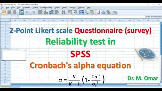 2 Point Likert scale Questionnaire survey Reliability test in SPSS using Cronbachs alpha equation [upl. by Rehctelf720]