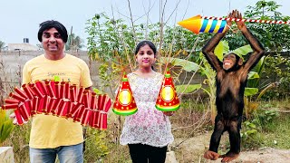 Diwali with Monkey 🐒 friend  comedy video  funny video  Prabhu Sarala lifestyle [upl. by Htezzil]