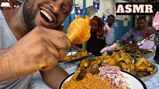 Mukbang Asmr Jollof Rice ChickenStreet Food Interview with 15yrs MAMA PUT cooking Experience [upl. by Aihtibat]