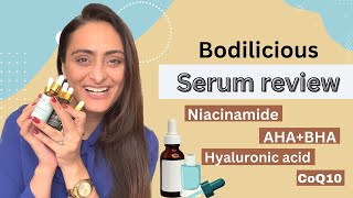 Serum review  bodilicious  how to use  niacinamide  AHA BHA hyaluronic acid etc [upl. by Aramois274]