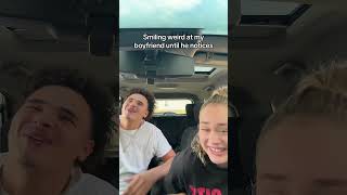 Smiling weird at my boyfriend until he notices🤣 couplescomedy comedy tdgang funny [upl. by Rrats]