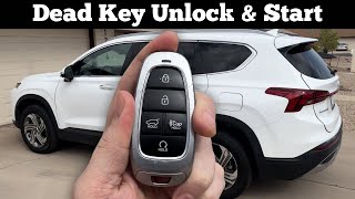 2021  2023 HYUNDAI SANTA FE  How to Unlock Open amp Start With Dead Remote Key Fob Battery [upl. by Lussi]