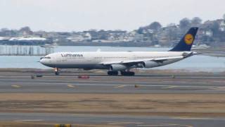 Lufthansa German Airlines Airbus A340300 Departing Boston On Rwy 33L  February 28 2010 [upl. by Poler]