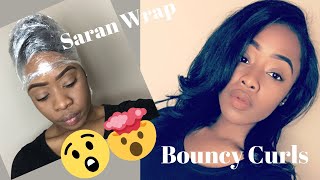 Saran Wrap TechniqueSilk Press for Natural Hair Bouncy Curls Kathy Dorleans [upl. by Anana]