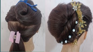 step by step french bun  Easy hairstyle for ladies  hairstyle for wedding [upl. by Ahsercel]