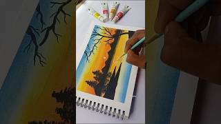 Water colour sunset drawing🤗🥰shorts youtubeshortsshortfeedshortvideolandscapesunsetshortviral [upl. by Dougald]