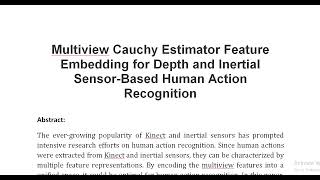 Multiview Cauchy Estimator Feature Embedding for Depth and Inertial Sensor Based Human Action Recogn [upl. by Melliw]