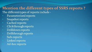 SSRS Interview Questions and Answers for freshers and experienced– Part 3 [upl. by Mashe]