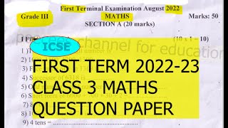 ICSE  CLASS 3  MATHEMATICS  FIRST TERM Exam 2022 23  QUESTION PAPER [upl. by Warfield]