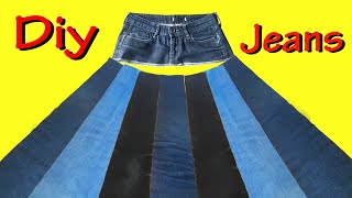 How to make a skirt from jeans Easy diy denim skirt sewing tutorial  jeans upcycling [upl. by Decima666]