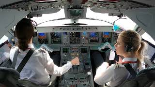 Cockpit view of the Embraer 195 flown by two female airline pilots [upl. by Appel444]