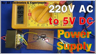 220V AC to 5V DC Power Supply  How to make 5V Power Supply using 7805 [upl. by Ellehcal]