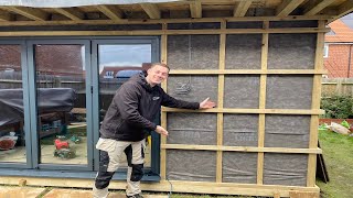 PART 8 FULL GARDEN ROOM BUILD How to fit Batten for exterior cladding Cedar and Box Profile Sheets [upl. by Ilyk]