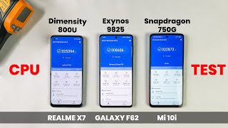 CPU StressThrottle Test  Exynos 9825 vs SD 750G vs Dimensity 800U  GalaxyF62 vs RealmeX7 vs Mi10i [upl. by Nodlew]