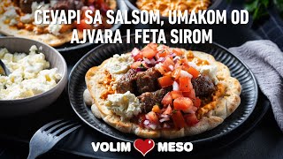 Ćevapi sa salsom umakom od ajvara i feta sirom ili kajmakom [upl. by Tenrag]