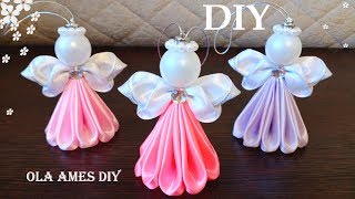 DIY Ribbon Angel 😇 АНГЕЛ ИЗ ЛЕНТ Kanzashi Angel Satin Ribbon Christmas Angel Ornaments Ola ameS [upl. by Merce]