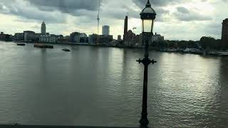 Crossing the Thames on a double decker over the over Battersea Bridge London August 2016 [upl. by Esilehc]