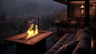 11 Hour Cozy Balcony Rain in New York  With the Sound of Heavy Rain ampCrackling Fire for Sleep [upl. by Chilt]