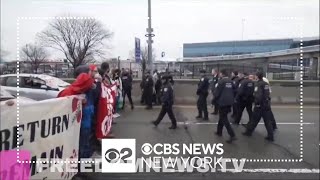 ProPalestinian demonstrators block traffic near JFK Airport [upl. by Jarv]