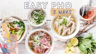 Easy PHO 3 Ways Beef Chicken Veggie Vietnamese Subtitles  HONEYSUCKLE [upl. by Kelam]