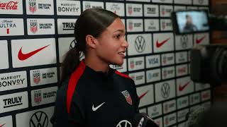 USWNT FORWARD SOPHIA SMITH talks prior Argentinas game [upl. by Ayinat]