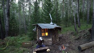 Construction of log cabins in the wild forest Solo bushcraft START TO FINISH ASMR [upl. by Moor]