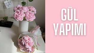 ÖRGÜ GÜL YAPIMI  ÖRGÜ GÜL  CROCHET ROSE  GÜL YAPIMI  TIĞ İŞİ GÜL [upl. by Seaman]