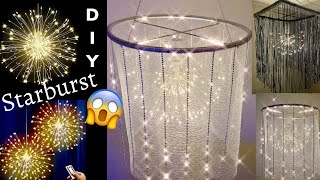 Two Amazing DIY Easy To Make LED Starburst Chandeliers  Using a Hoop amp Fabrics  Home Decor 2022 [upl. by Dallon]