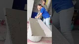 Cement mortar coating process on the ceramic tile for the wall decoration [upl. by Edric]