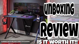 X Rocker Ocelot Gaming Desk with RedBlue Stickers unboxing assembling review [upl. by Martica]