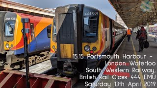 Portsmouth Harbour to London Waterloo by Train Journey Aboard South Western Railway Class 444 EMU [upl. by Trix]