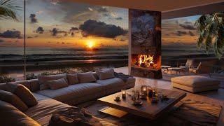 quotCozy Beach House  Relaxing Fireplace amp Sound of Ocean Waves For Deep Sleep  Sunset Ambiencequot [upl. by Ravahs562]