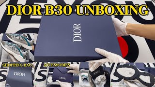 Unboxing amp Review Dior B30 Sneaker in White Beige Blue Olive–A Luxury Footwear Experience [upl. by Amahs]