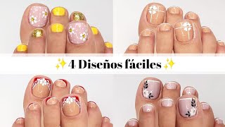 💅 ¡4 DISEÑOS DE UÑAS DE PIES CON FLORES BLANCAS 🌸✨  Tutorial Fácil y Creativo [upl. by Brezin884]