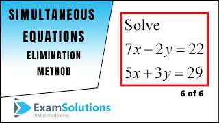 Simultaneous Equations  Elimination method  Tutorial 6  ExamSolutions [upl. by Mingche]