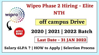 Wipro Off Campus Drive 2022  2021 2020 Batch  Wipro Phase 2 Hiring How To Apply  Elite NTH 2022 [upl. by Aifoz]