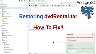 How To Fix Restore Error In Pgadmin 4  dvdrentaltar  Postgresql [upl. by Chuch]