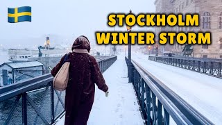 Snowstorm in Stockholm Sweden  Snowy Winter Walk  4K 60FPS [upl. by Riatsala]