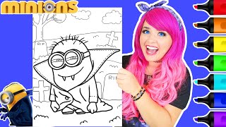 Coloring Minions Halloween Vampire Coloring Page  Ohuhu Art Markers [upl. by Mcnally]